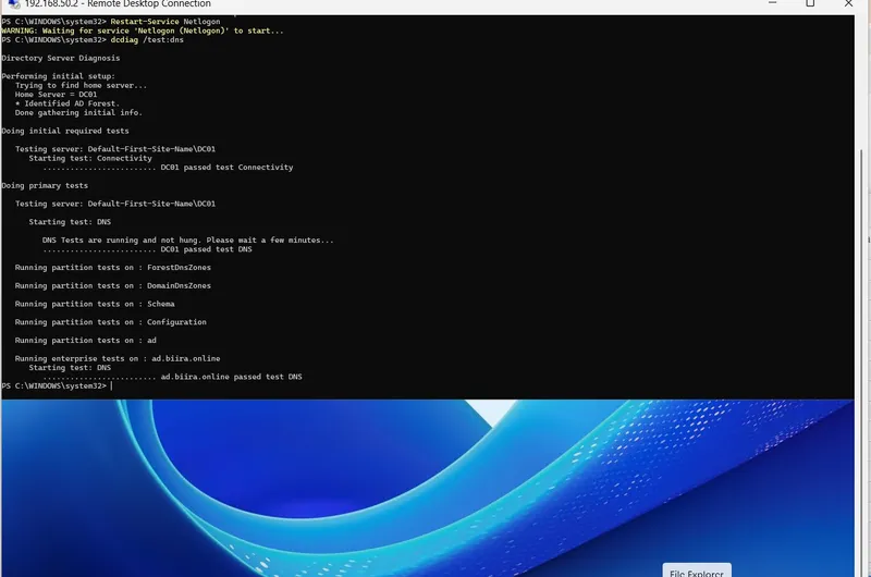 Renaming the Windows Server host to DC01