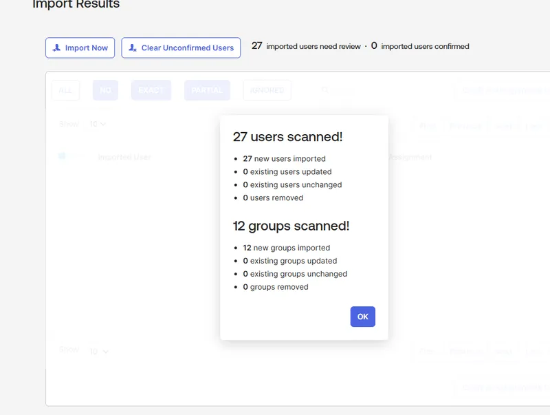 Okta import results after directory sync