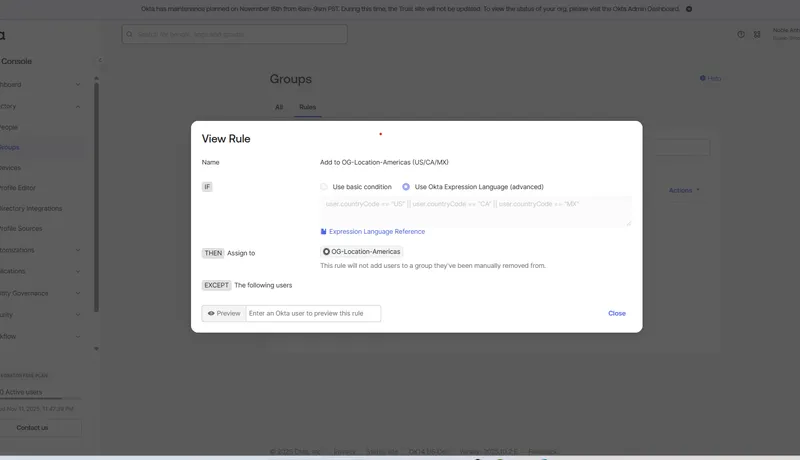 Okta group rule using Expression Language