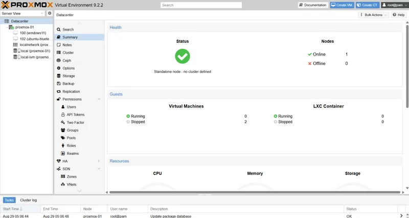 Proxmox datacenter summary
