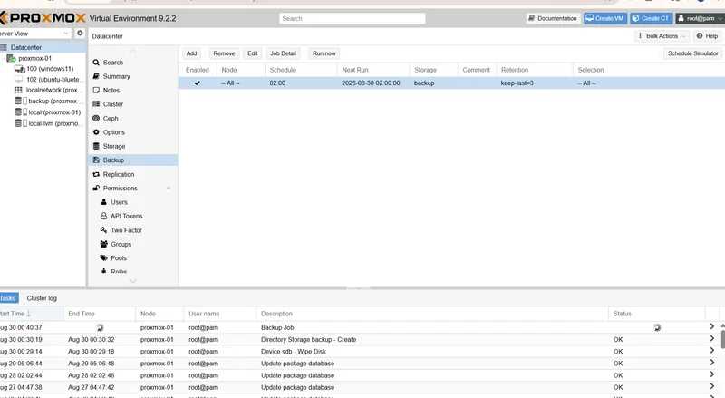 Proxmox scheduled backup job