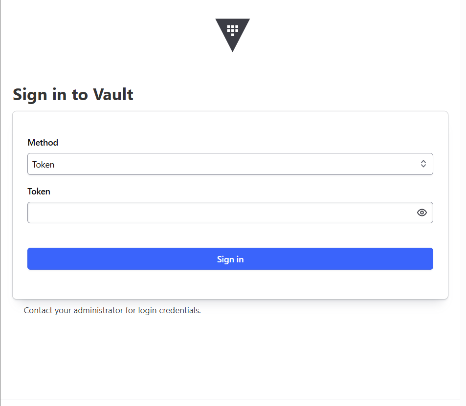 Vault sign-in page after unsealing