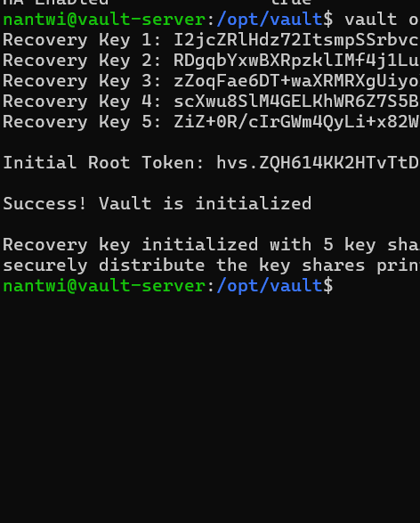 Recovery keys generated during KMS-backed initialisation