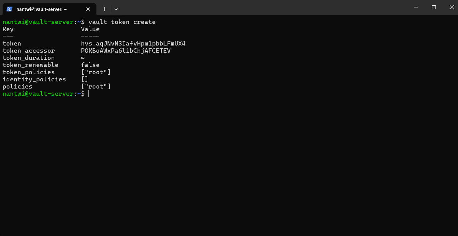 Creating a new token with vault token create using root token