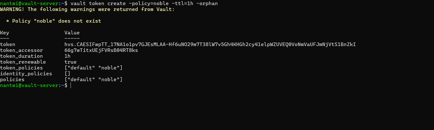 Orphan token created — no parent token in the output