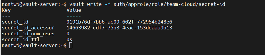 Secret ID and Secret ID accessor output for team-cloud